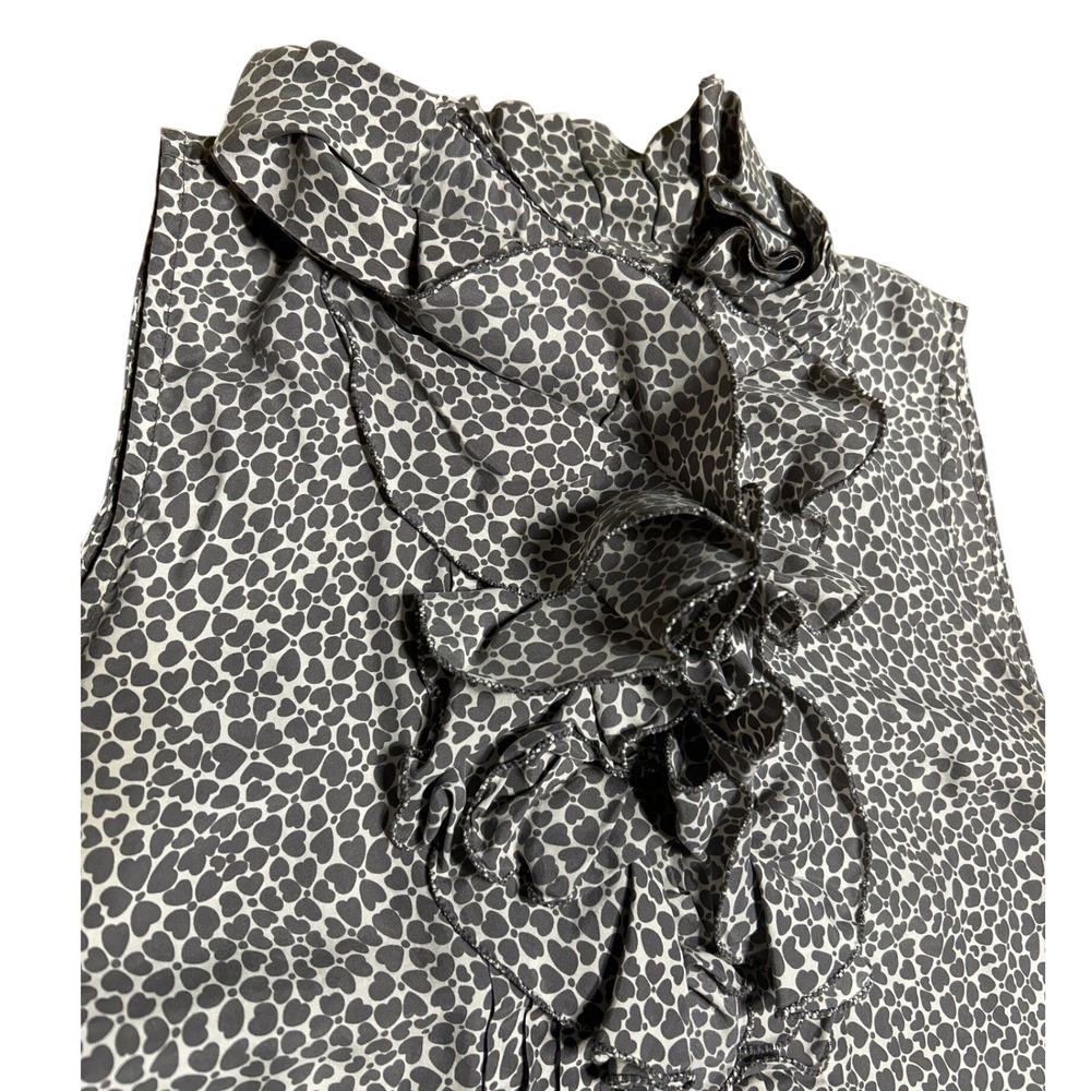 J. Crew 90's Silk Ruffle Heart Print Sleeveless Blouse Women's Size‎ M - Picture 2 of 5